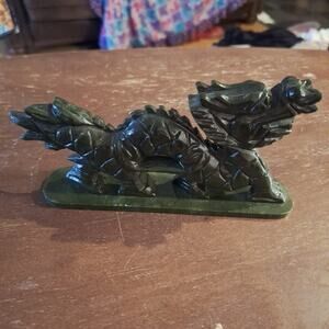 China Green Jade Dragon Carving decoration collection lucky home office store